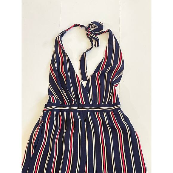 Forever 21 Women's Navy Striped Jumpsuit Rayon Medium - Picture 3 of 9